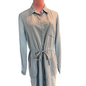Chambray Shirt Dress L S Drawstring